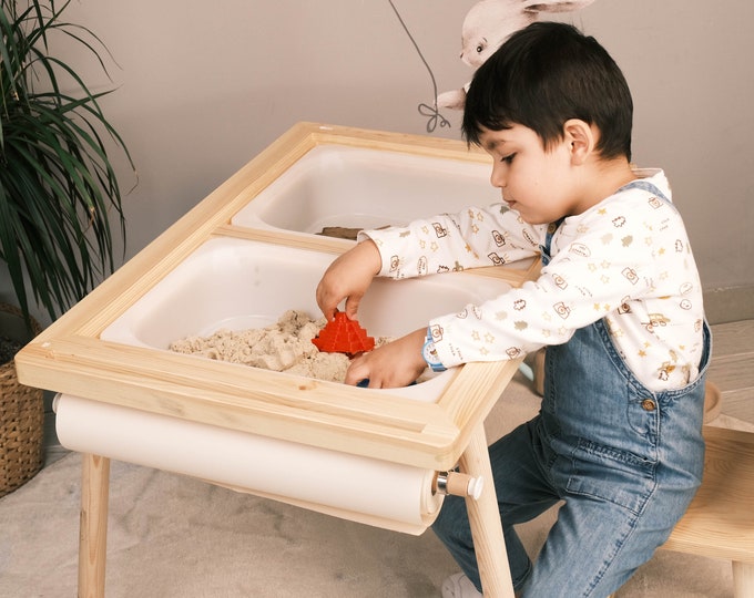 Sensory Flisat Bins Water and Sand Activity Table, Gift For Grandson and Granddaughter, Wooden Chairs Smart, Montessori Playroom Toys