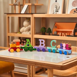 Personalized Wooden Name Train, 26 Letters Alphabet Toy Train, Handmade DIY Toys, Montessori Toys, Christmas Gift for Kids, Nursery Decor