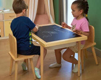 Montessori Kids Activity Table, Sensory Bins, Paper Roll and Chair Options