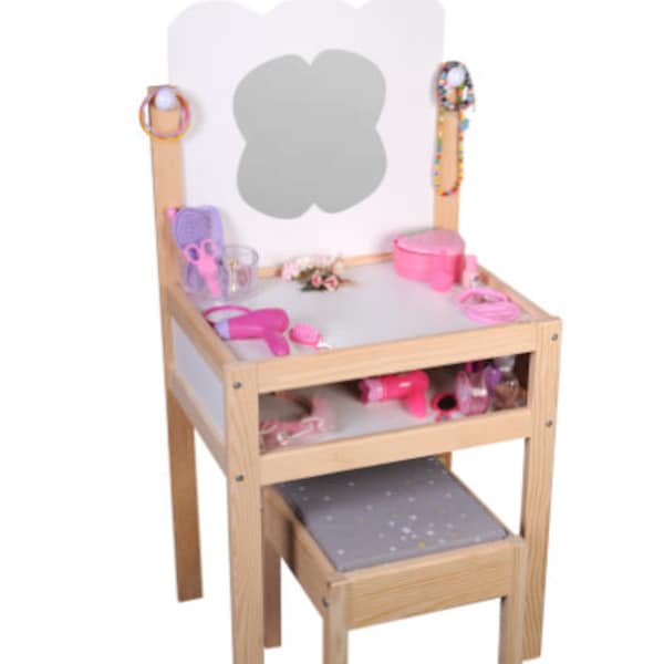 Wooden Kids Beauty Table White Toy Wooden Makeup