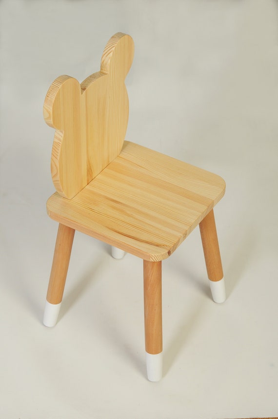 Tradineur - Silla infantil de madera 55 x 33 x 26 cm, silla para niños de  madera natural con reposapiés