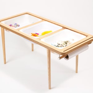 Montessori vatten- och sandbord, sensoriskt aktivitetsbord med 3 lådor och stolsalternativ