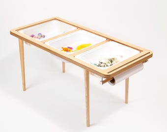 Montessori Water and Sand Table, 3-Bin Sensory Activity Table with Chair Options