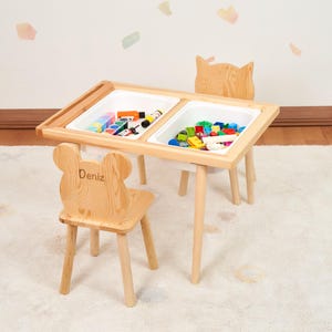 Wooden Sensory Activity Table with Storage, Montessori Inspired Play Furniture