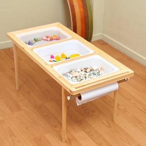 Wooden Montessori Activity Sensory Table for Kids, School Play Table with Naturel Chair, Water Sand Games Table for Nursery and Kindergarten