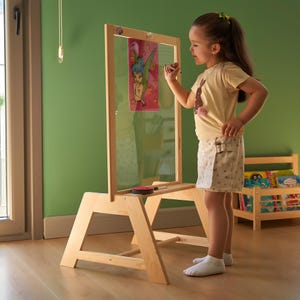 Personalized Double Sided Drawing Board for Kids, Acrylic Paint Stand for Toddler, Wooden Art Easel, Montessori Learning Toy, Birthday Gift