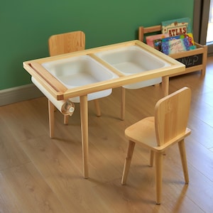Wooden Water and Sand Activity Table with Bear Chairs, Christmas Gift For Grandson and Granddaughter, Smart Montessori Playroom, Sensory Bin