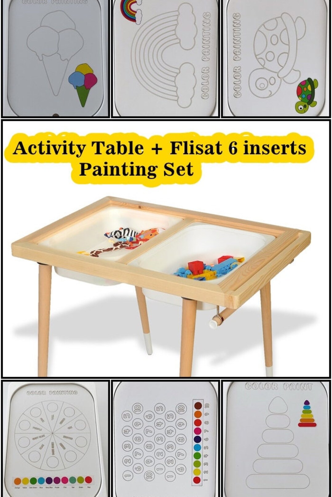 Playroom Table With 6 Flisat Painting Inserts Kids Sensory Bins-gift ...