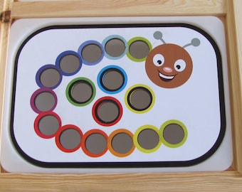 Caterpillar COLORS Montessori Lernaktivität Sensorische Flisat Bins Nur Holzeinsatz, Lernspielzeug Smart Fähigkeit, Geschenk für Kinder, Kleinkind