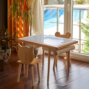 Wooden Activity Table for Kids, Sensory Play Table, Dual Bins, Double-Sided Board