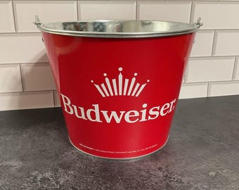 Budweiser King Of Beers Red Metal Ice Bucket (7 1/4" Tall) Breweriana Collectible