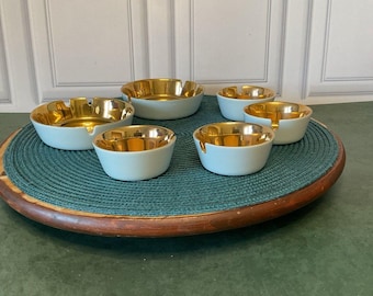 6 ceniceros vintage de cerámica blanca con ribete dorado en el interior