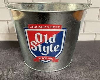 Old Style Chicagos Beer Since 1902 Metal Ice Bucket 6 Pack 7 1/4" Tall.New