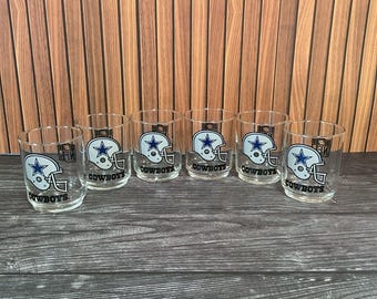 Juego vintage de 6 vasos de vidrio de 355 ml (12 oz) con el logo del casco de los Dallas Cowboys de la NFL, 10 cm (4 pulgadas) de alto.