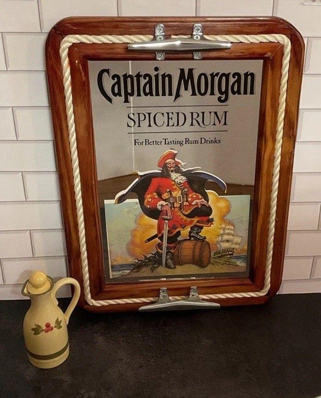 Captain Morgan Spiced Rum Rope Ship Mirror Sign Nautical Pirate 21.5 X ...