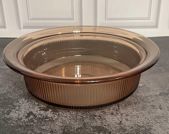 Fuente para hornear redonda Pyrex Visions Amber VTG V-32-B de 1.5 cuartos