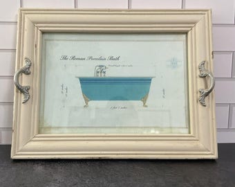 Bañera de porcelana romana enmarcada para decoración de baño. 16 x 12,25
