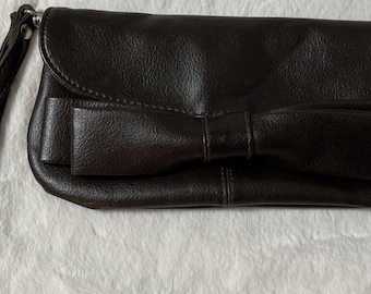 Aldo Brown Bow Wristlet Clutch Purse Bag Fast US Ship.EUC