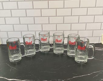 Juego de 6 tazas de vidrio oficiales de BUDWEISER 5.50 "BUD" Rey de las Cervezas