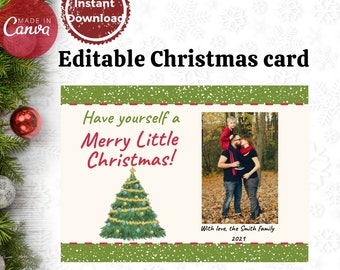 Christmas Photo Card Template, Photo Holiday Card, Christmas Tree Printable Download Editable Template, editable christmas card