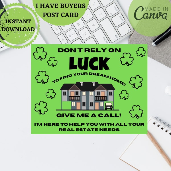 real estate post card, St Pattys day real estate post, editable social media post, St patricks day post, realtor st patricks day post card