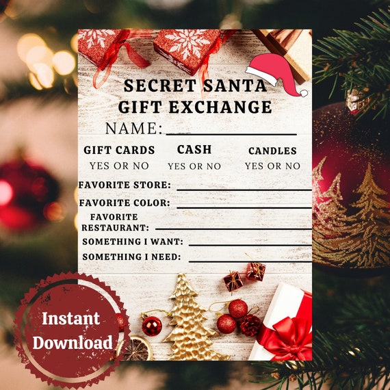 Printable Secret Santa Gift Exchange Christmas Secret Santa | Etsy