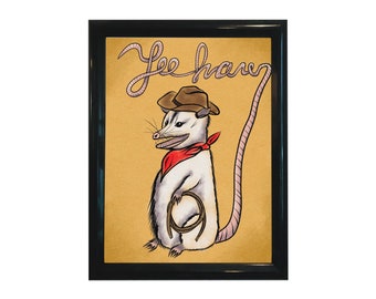 Yee-haw! Cowboy Opossum Fine Art Print 8"x10"