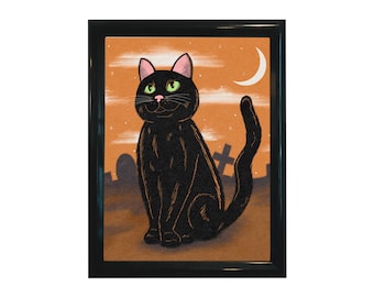 Black Cat Halloween Graveyard 8"x10"