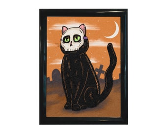 Black Cat Skull Halloween Mask 8"x10"