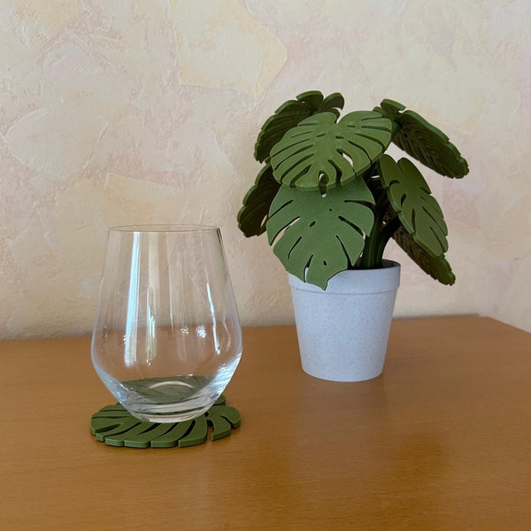 Monstera Untersetzer-Set mit magnetischen Blättern/Monstera coaster set with magnetic leafs