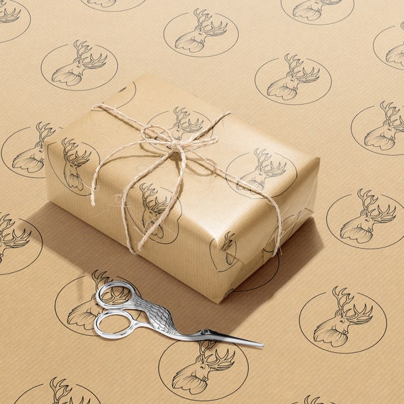 Birthday Kraft Gift Wrapping Paper Rolls - Stag - Brown Recycled Paper -  Kraft Gift Wrap for All Occasions