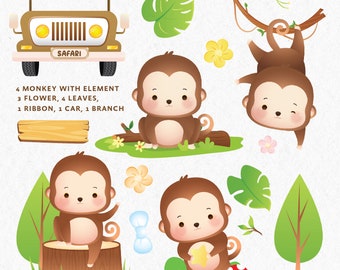 Monkey Safari cute illustration, monkey png, safari clipart