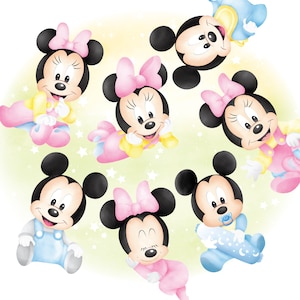 Mickey Minnie watercolor clipart, cute mickey png, cute minnie png, baby mickey warercolour, baby minnie watercolor, baby mickey clipart