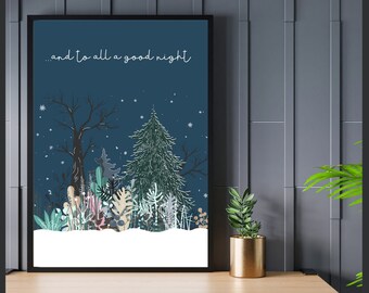 And to All a Goodnight Wall Art Print | Christmas Home Decor | Boho Christmas Decor | Winter Decor for Home