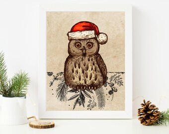 Christmas Owl Woodland Christmas Wall Art | Christmas Owl Decor | Woodland Christmas Decor | Christmas Wall Decor