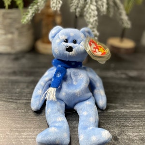 1999 Holiday Teddy Beanie Baby | light blue w/ white snowflake