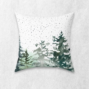 Winter Pine Tree Pillow Cover | Winter Decor | Faux Suede Pillow Case | Christmas Pillow Cover