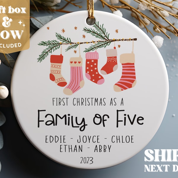 Family of Five Christmas Ornament - New Baby Christmas Ornament 2024 - Personalized Family Ornament #169