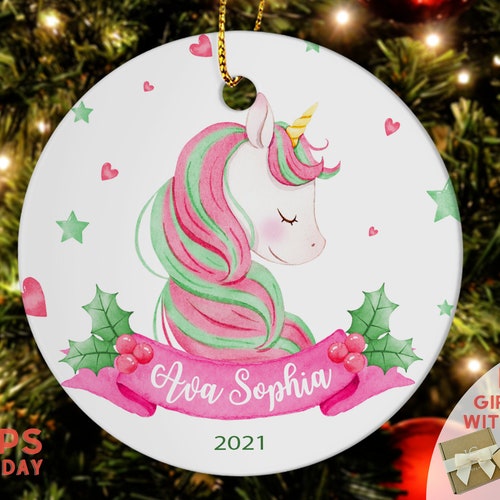 Unicorn Christmas Ornament Personalized Girls Christmas Etsy