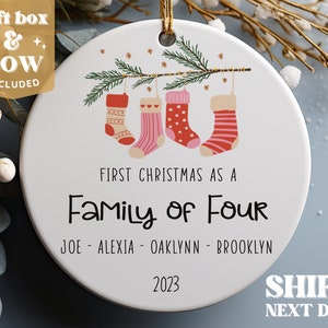 Family of Four Christmas Ornament, New Baby Christmas Ornament 2024, Personalized Family Ornament #170