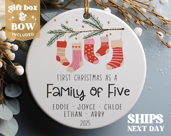 Family of Five Christmas Ornament - New Baby Christmas Ornament 2025- Personalized Family Ornament #169