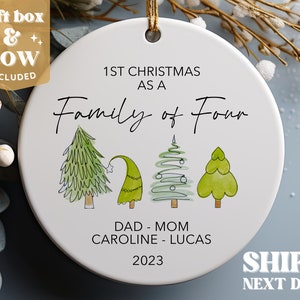 Family of Four Christmas Ornament - New Baby Christmas Ornament 2023 - Personalized Family Ornament #276