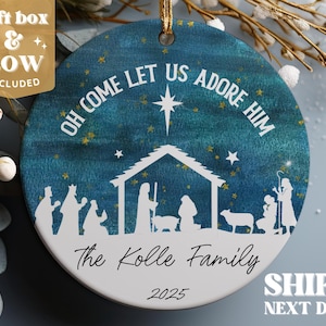 Nativity Christmas Ornament, Come Adore Him, Personalized Christmas Ornament, Christian Ornament, Christmas Gift #117