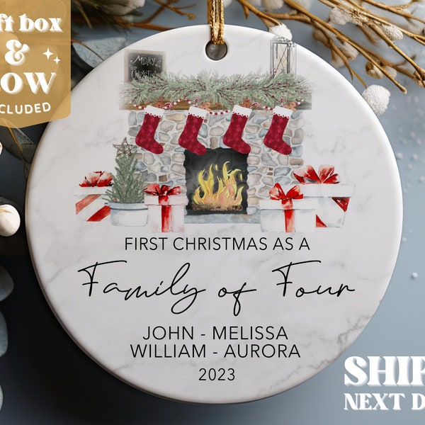 Family of Four Christmas Ornament, New Baby Christmas Ornament 2024, Personalized Family Ornament #152