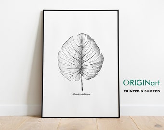 Monstera Leaf, Modern Art Print, Floral Wall Art, Botanical Art, Minimalist Poster, Nature Leaf Art, Tropical Wall Art, Original Leaf Prints