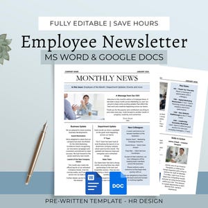 Vorlage für Mitarbeiter-Newsletter Word & Google Docs, Firmen-Newsletter, Mitarbeiterengagement, Interne Kommunikation