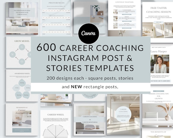 Career Coach Instagram Templates, Canva Social Media Kit Coaching, New Post, Square and Story
