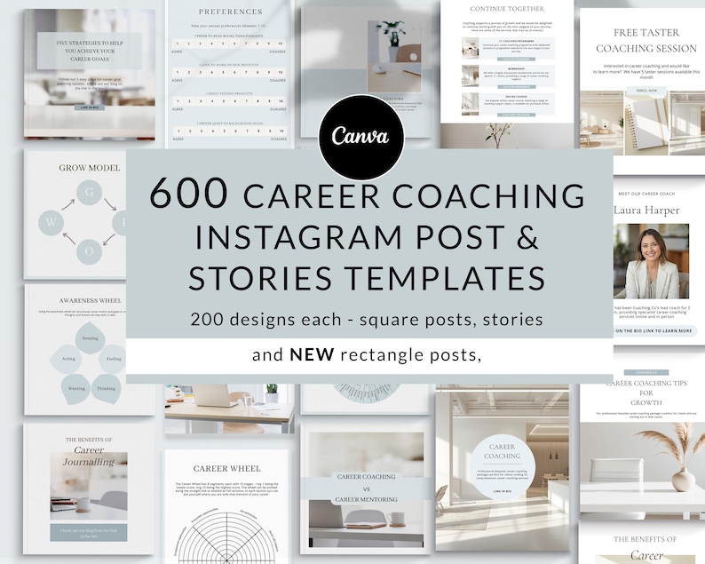 Career Coach Instagram Templates, Canva Social Media Kit Coaching, New Post, Square and Story