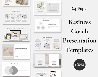 Plantillas de presentación para coaching empresarial, plantilla de Canva de 64 páginas, establecimiento de objetivos, planificación empresarial