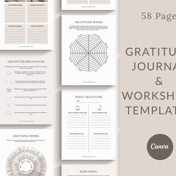 Life Coaching Templates Gratitude Journal Template, Gratitude Planner, Canva Templates, Gratitude Prompts, Wellness Coach Self Care Mindset